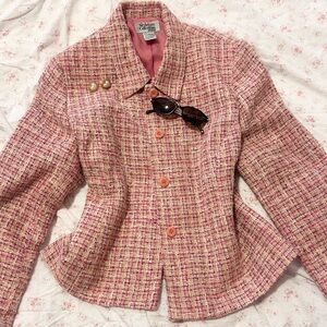 Style & Co. Women's Pink and White Tweed Blazer charlotte york CBK